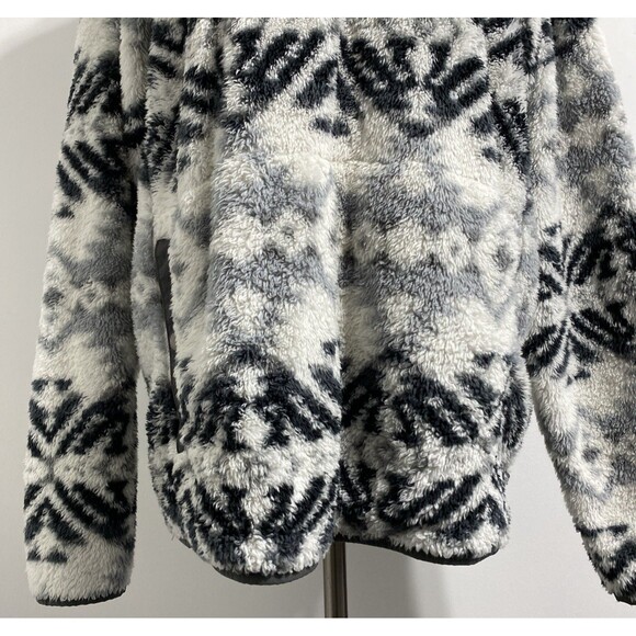 Eddie Bauer Pullover Mens Large Tall White Gray Black Plush Fuzzy Cozy Jacket - Picture 3 of 11